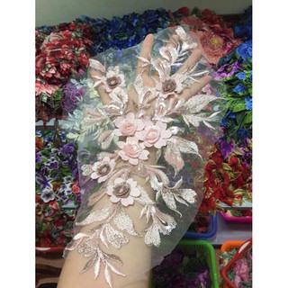 Vải ren hoa 3d kết váy áo