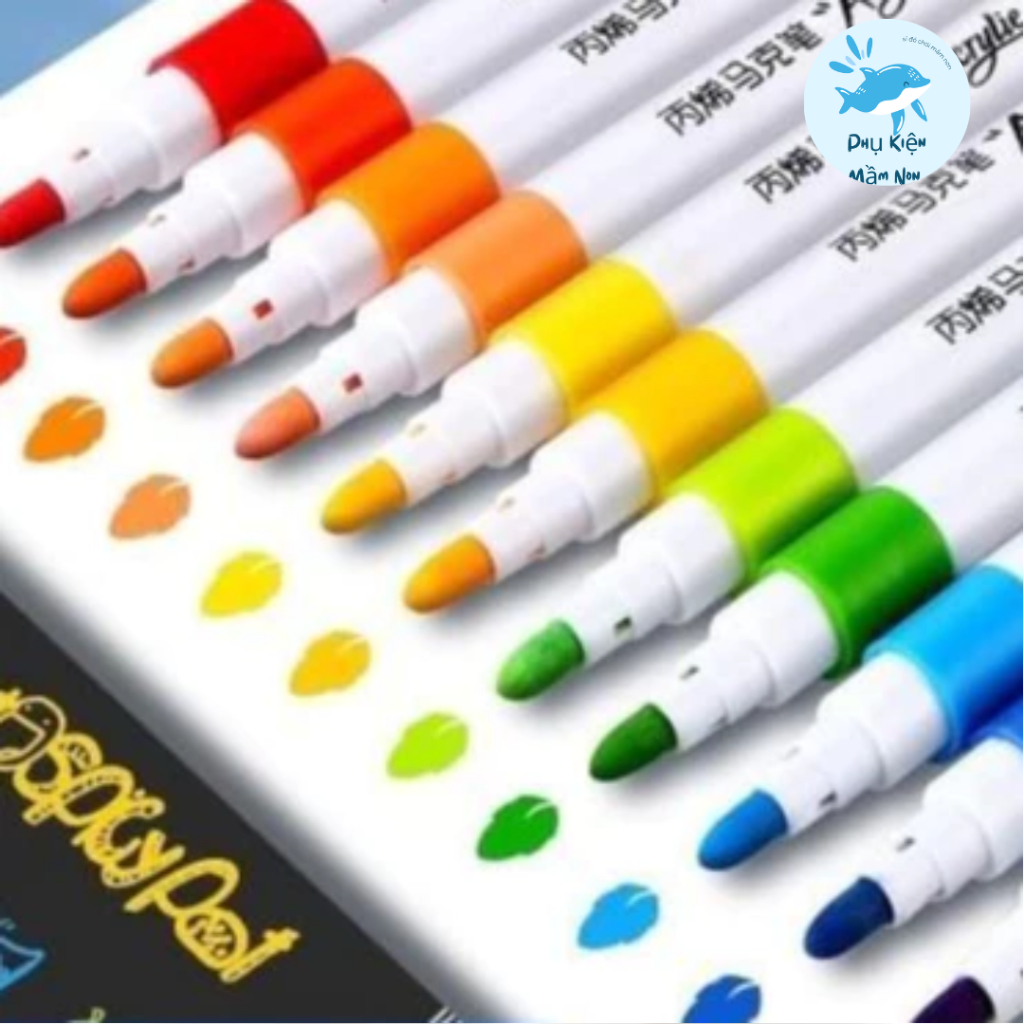 Bộ 100 Bút Màu Acrylic Marker Không Lem, Màu Vẽ Acrylic 12/24/36/48/60 Màu -Màu Tươi Sáng