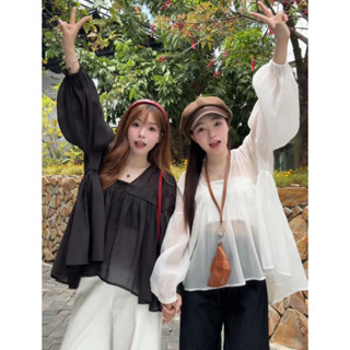   TẶNG ÁO QUÂY  SẴN  ÁO BABYDOLL VOAN TƠ DÀI TAY BỒNG XOÈ SIÊU XINH A44 