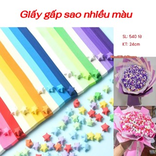 Giấy Gấp Sao Set 540 Tờ Dài 24cm - Giấy Xếp Sao Nhiều Màu Pastel