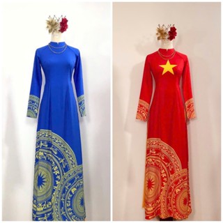 ÁO DÀI CỜ ĐỎ SAO VÀNG VÀ XANH ĐOÀN VIÊN BIGSIZE 4XL,5XL