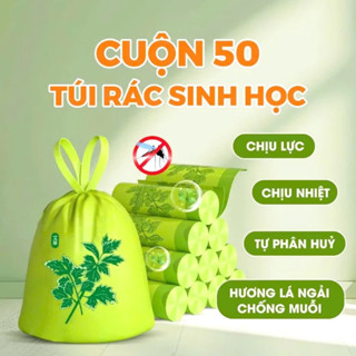 【Hwang Cuộn 50 Túi Rác Sinh Học Siêu Dai Có Quai Xách Chất Liệu Hương Ngải Cứu Giúp Đuổi Muỗi Côn Trùng