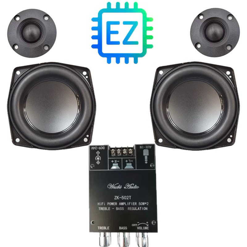 Combo làm loa 2.0 100W, mạch ZK-502T + Midbass boombox2 + treb lụa