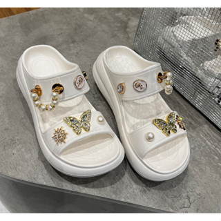 Dép nữ bánh mỳ bản 2 quai chất liệu eva êm ái đế cao 7cm có kèm charm, hàng chuẩn size