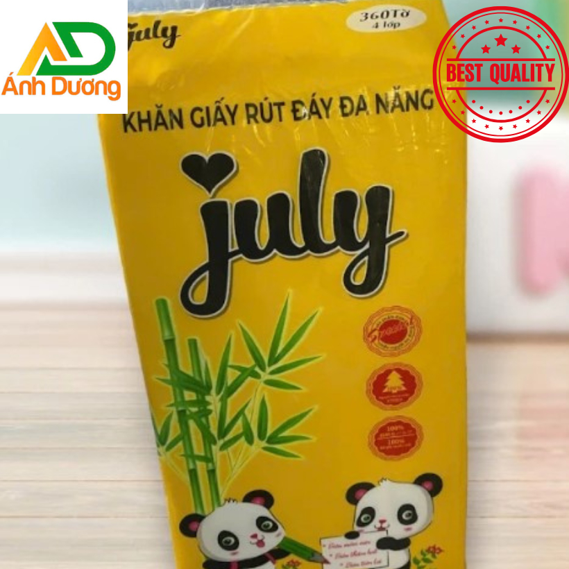 Khăn Giấy rút July gấu trúc chữ nhật 1 gói 360 tờ 4 lớp