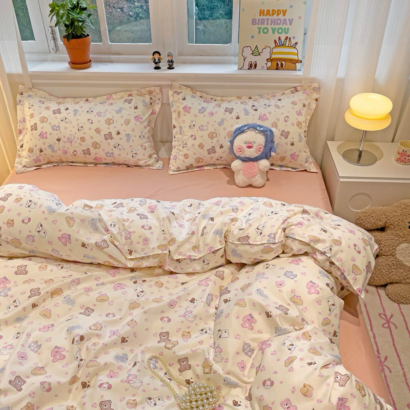 Thanh lý bộ chăn ga cotton poly 4 món hoạ tiết hoạt hình