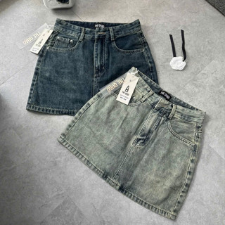  THE QUẠO _ Chân Váy Jean Lưng Cao Kiểu Trơn Basic Màu Bụi S1601_596  DÀI 37CM  