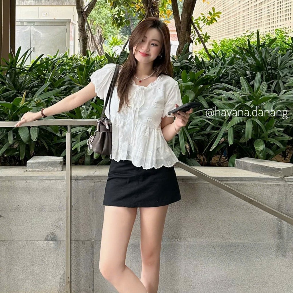 [CÓ BIGSIZE] Áo babydoll AIMEE thô boil phối cổ bèo tay bồng #499 HAVANA AO417 | BigBuy360 - bigbuy360.vn