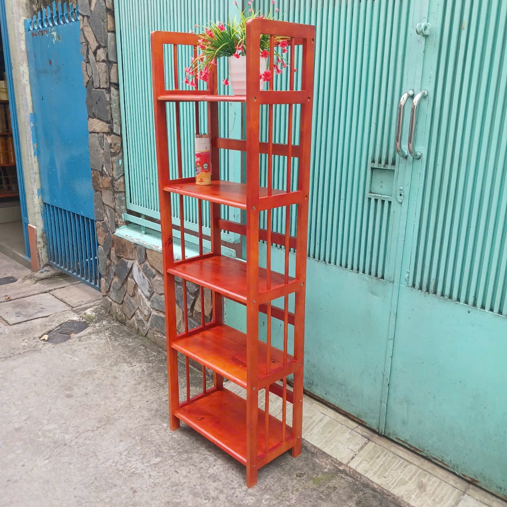 Kệ sách 5 tầng,  sâu 28cm , ngang 50cm,  cao 150cm,  gỗ cao su, màu nâu, bền chịu nước,đã thông qua.