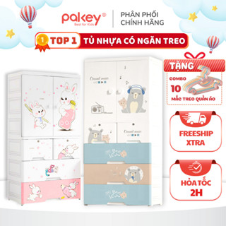 Tủ Để Đồ Có Ngăn Treo Chính Hãng PAKEY Cho Bé, Tủ Nhựa Cho Bé Dày Dặn Có Bánh Xe Di Chuyển Tiện Lợi - [HỎA TỐC HCM]