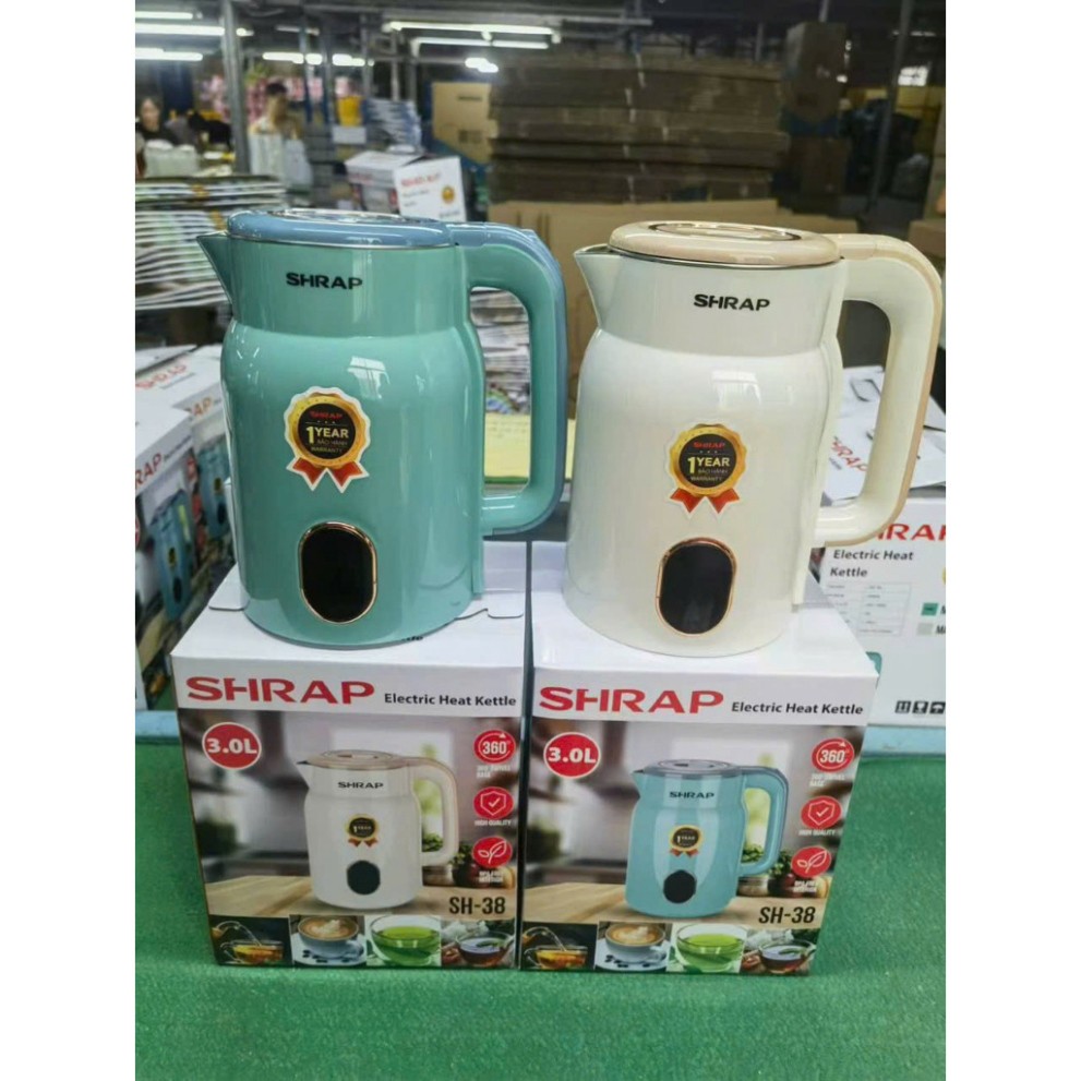 Ấm Đun Nước Siêu Tốc SHARP 3 Lít, Công Suất 1500W ấm nước siêu tốc 2 lớp chống nóng bằng inox 304