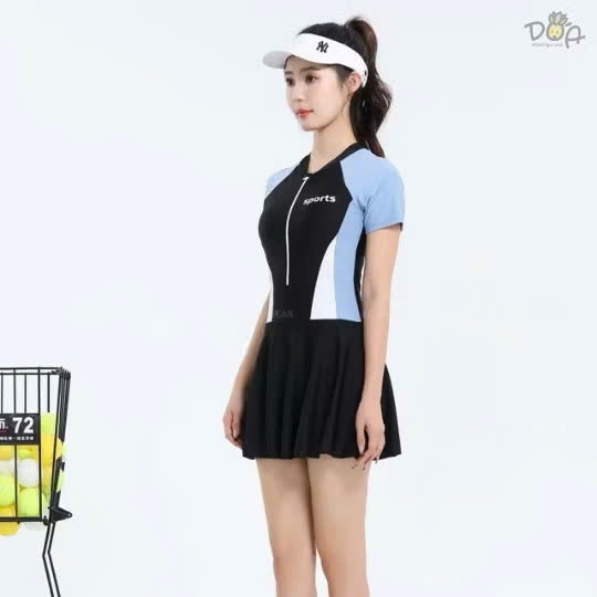 Ms073 [Có size M,L,XL]Bikini đồ bơi đi biển một mảnh dây kéo đen phối xám  form váy có quần bảo hộ, HÀ BIKINI DKV01. | BigBuy360 - bigbuy360.vn