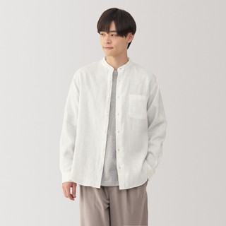 MUJI Áo Sơ Mi Nam Vải Washed Linen Cổ Trụ Tay Dài