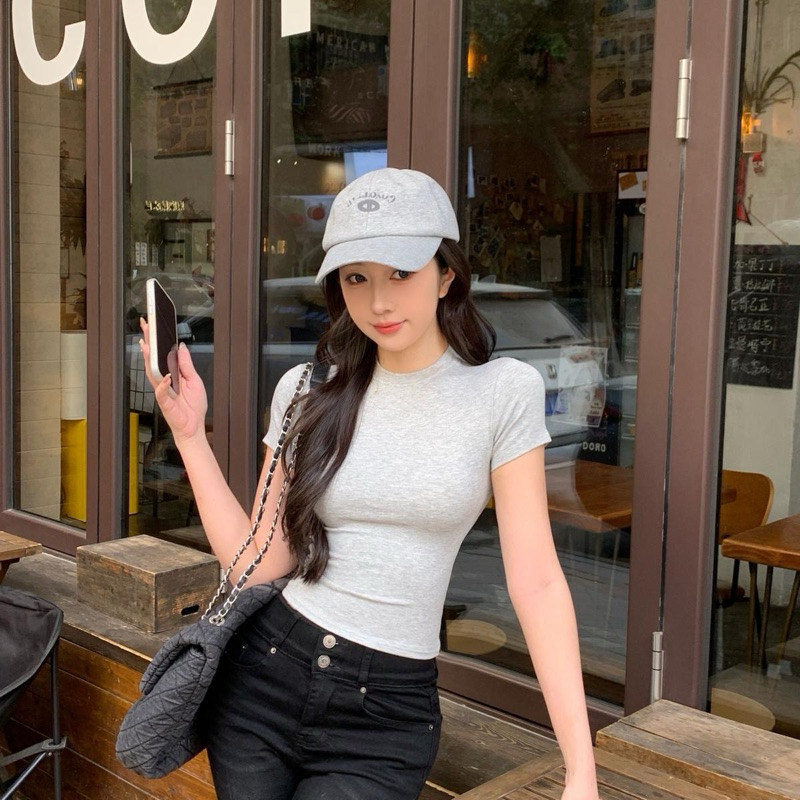 MS08- Áo Thun crotop Cộc Tay PQ.Store Cổ Cao 42-52kg From Ôm Thời Trang Cá Tính Cực Xinh Freesize | BigBuy360 - bigbuy360.vn