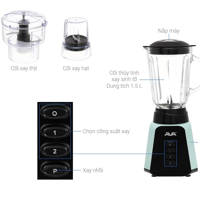 (LINH KIỆN MÁY XAY SINH TỐ) CỐI , LY THỦY TINH MÁY XAY AVA BL458