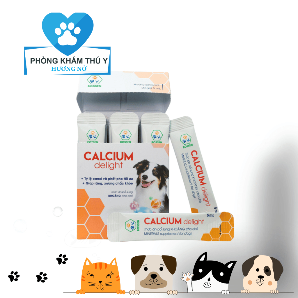 Calcium - Canxi cho chó và mèo dạng nước - bổ sung canxi và khoáng cho chó hộp 20 gói