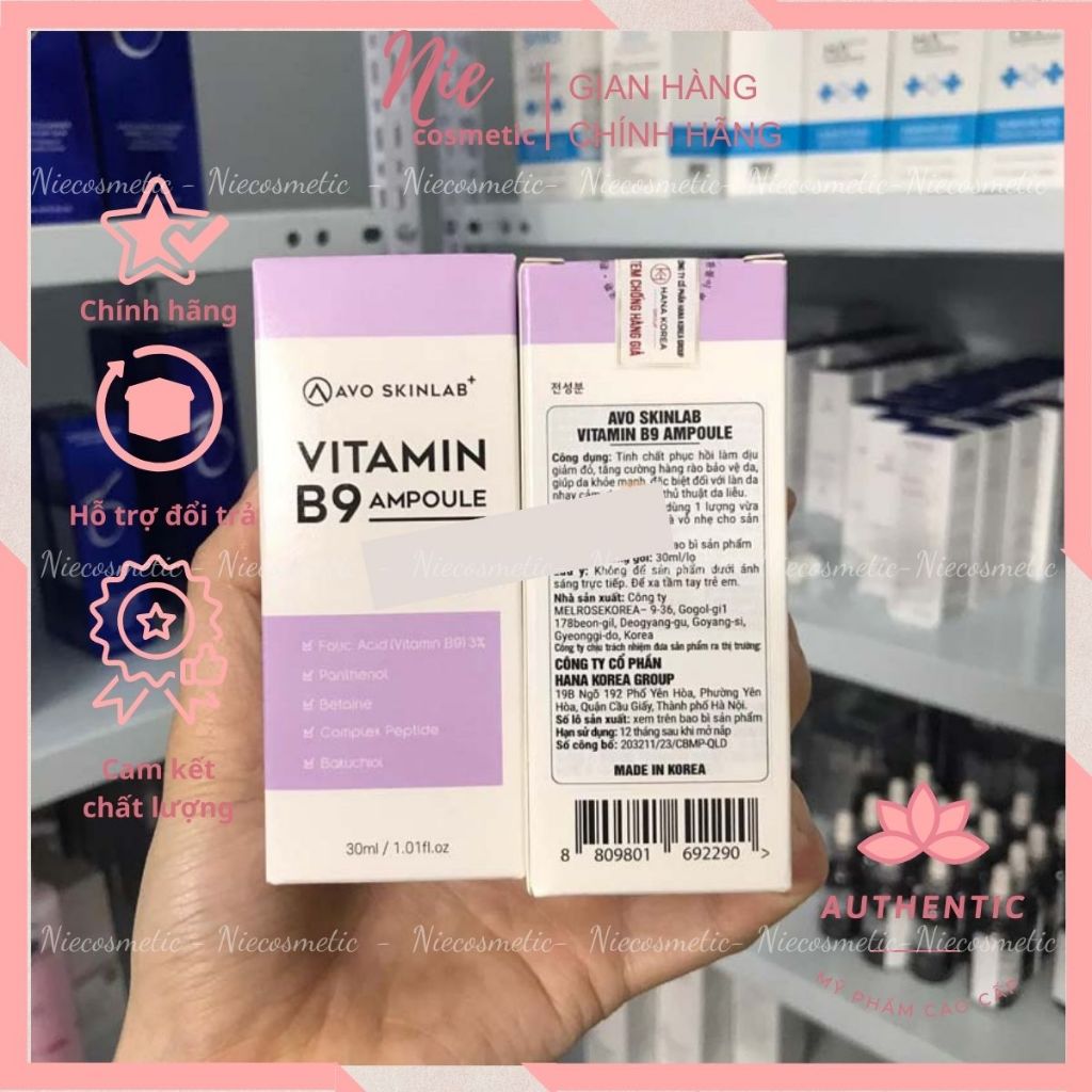 [Công ty] Serum vitamin B9 ampoule Avo Skinlab tinh chất cấp ẩm, phục hồi, làm dịu da 30ml
