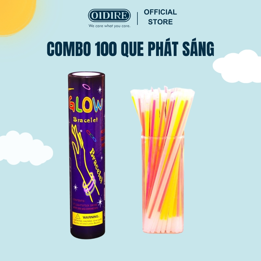 Combo 100 Que Phát Sáng Trong Bóng Tối Kèm Nút Gắn Làm Vòng Tay Glow Stick Vòng Tay Dạ Quang Cho Bé
