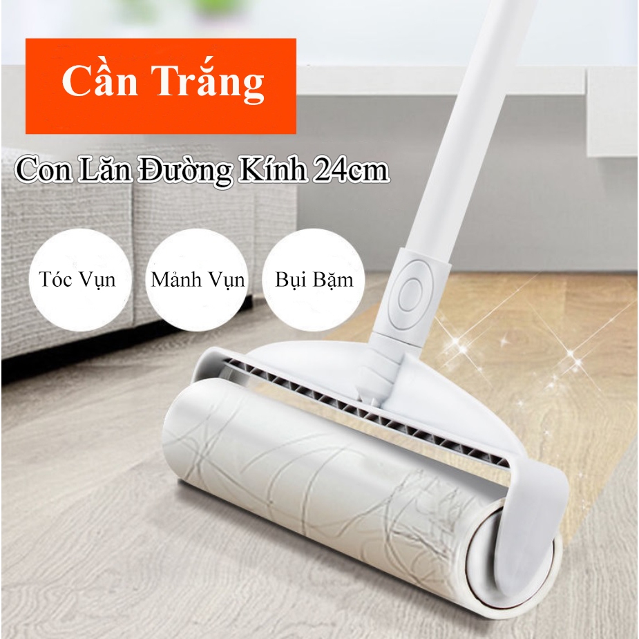 Cây Lăn Bụi 24Cm Tay Cầm Dài Lên Đến 124cm - Lõi Lăn Bụi Thay Thế 24Cm/ Dụng Cụ Lau Sàn Ga Giường Rè