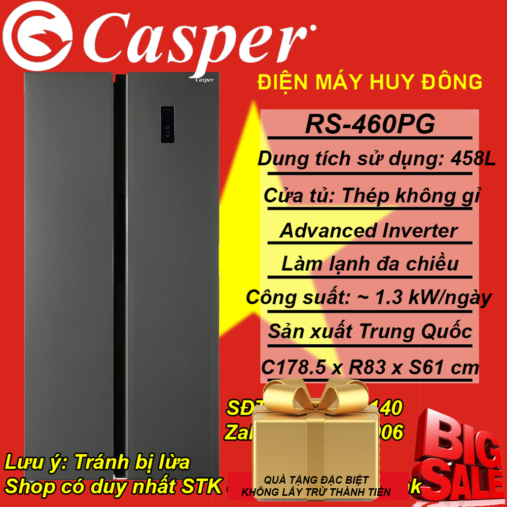 Tủ lạnh Casper Inverter 458 lít Side By Side RS-460PG