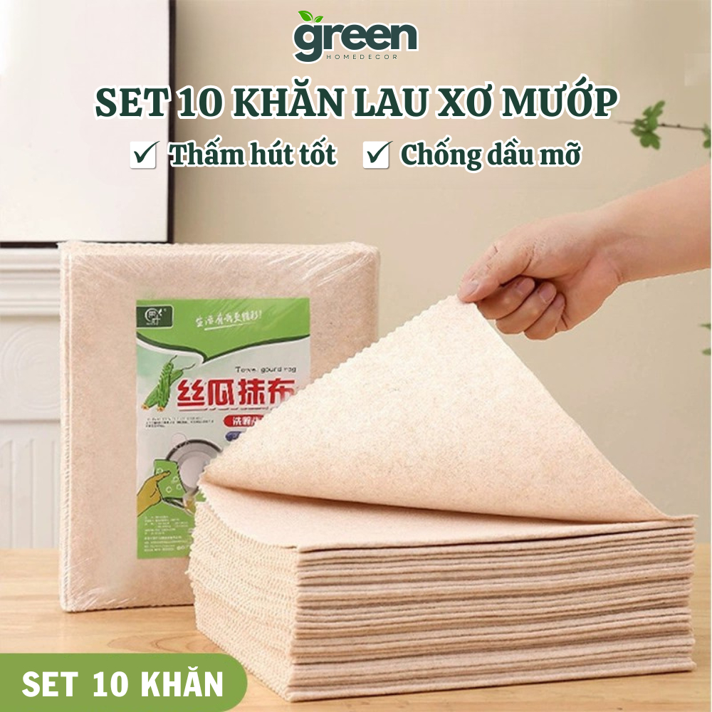 Set 10 Khăn Lau Xơ Mướp Sợi Tự Nhiên Thấm Hút Tốt, Khăn Lau Chén Dĩa Chống Dầu Mỡ, Tái Sử Dụng | BigBuy360 - bigbuy360.vn