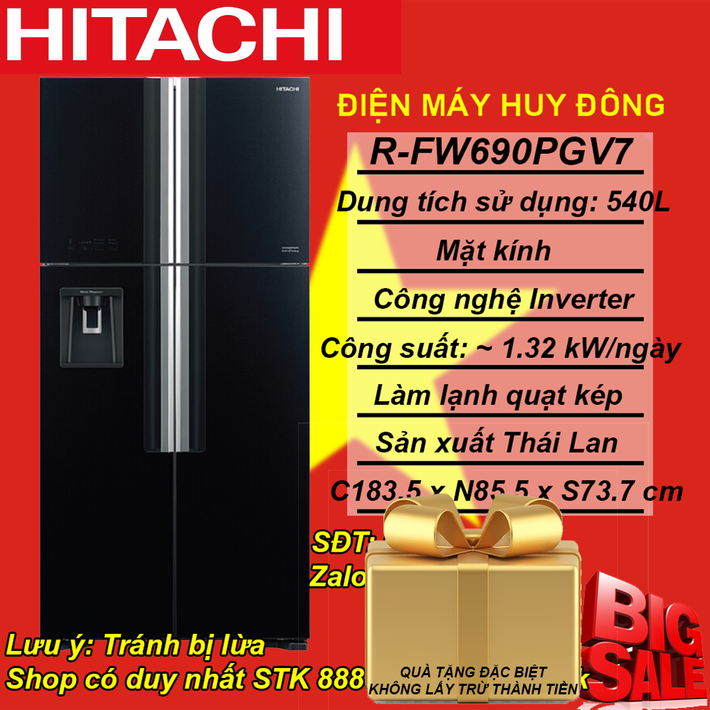 Tủ lạnh Hitachi Inverter 540 lít Multi Door R-FW690PGV7 GBK ( QUÀ TẶNG ĐẶC BIỆT)