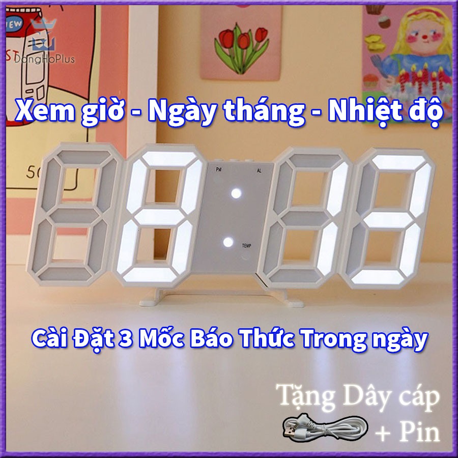 Đồng Hồ Để Bàn LED Decor Báo Thức Điện Tử Treo Tường Led 3D Số To nhìn giờ rõ ngày đêm cảm biến độ sáng tự động