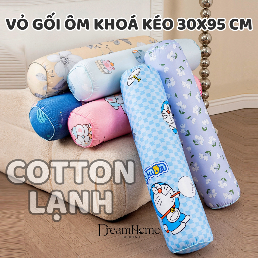 Vỏ Gối Ôm Kéo Khóa Cotton Lạnh Dài 95cm, Áo Gối Ôm Bịt Kín 2 đầu Vừa Ruột Ôm 35x100 Dreamhomebedding