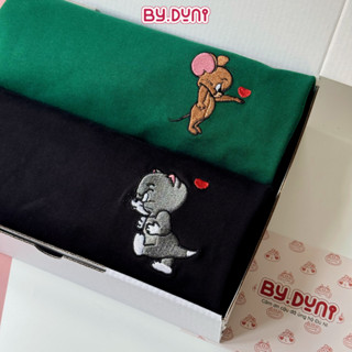 Áo thun THÊU cặp đôi BY.DUNI nam nữ form rộng Local Brand tay lỡ unisex, áo cặp vải cotton MÈO và CHUỘT