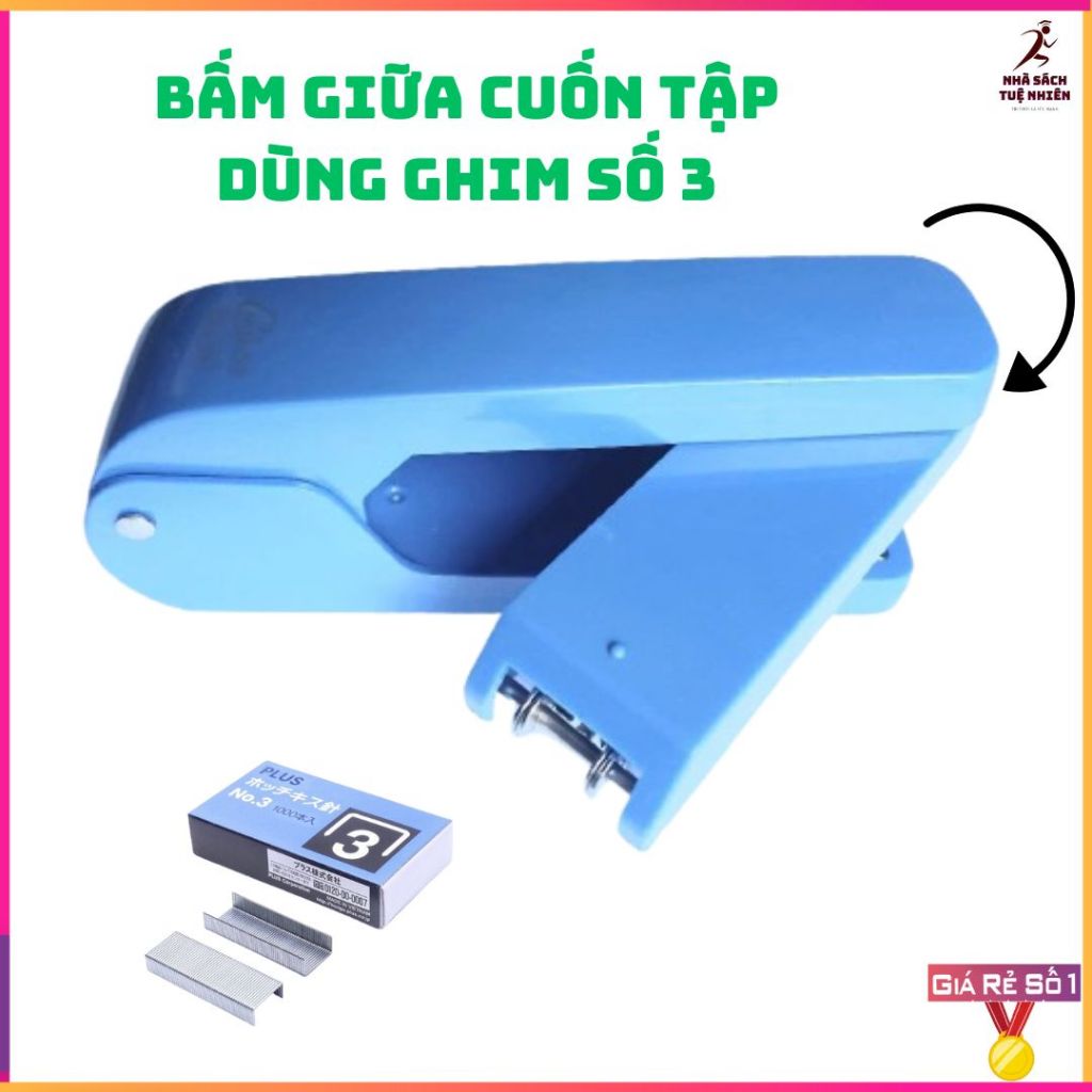 Combo Bấm kim số 3 xoay 360 độ bấm được vào giữa cuốn tập + ghim số 3 DÙNG GHIM SỐ 3 HÀNG CHÍNH HÃNG