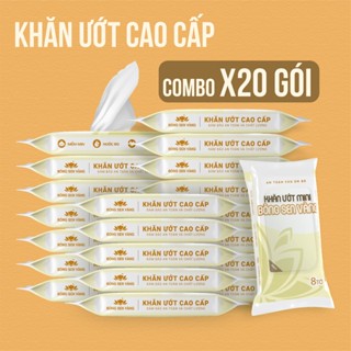 Khăn ướt Mini Bông Sen Vàng 8 tờ, không cồn, không parabens, an toàn cho mọi làn da.
