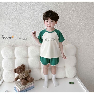 Set bộ cộc Beemo phối tay raglan in hình dễ thương vải cotton thoáng mát cho bé trai từ 9-24kg 5120BHB