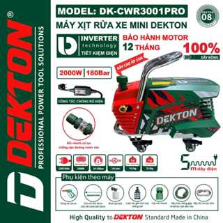  Máy Rửa Xe Chỉnh Áp DEKTON DK-CWR3001PRO - Công Suất 2000W - Motor INVERTER Tiết Kiệm Điện - Khung INOX Có Bánh Xe 