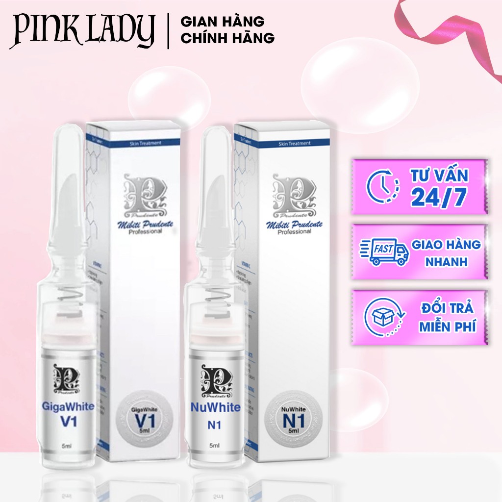 Combo Kem Nuwhite Mibiti Prudente hồng nhũ hoa N1, hồng vùng kín nuwhite V1 chính hãng