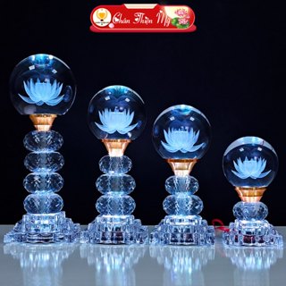 Đèn Thờ Pha Lê Quả Cầu Nguyên Khối Có Led 7 Màu CHÂN THIỆN MỸ, Trang Trí Bàn Thờ Phật Cùng Bàn Thờ Gia Tiên