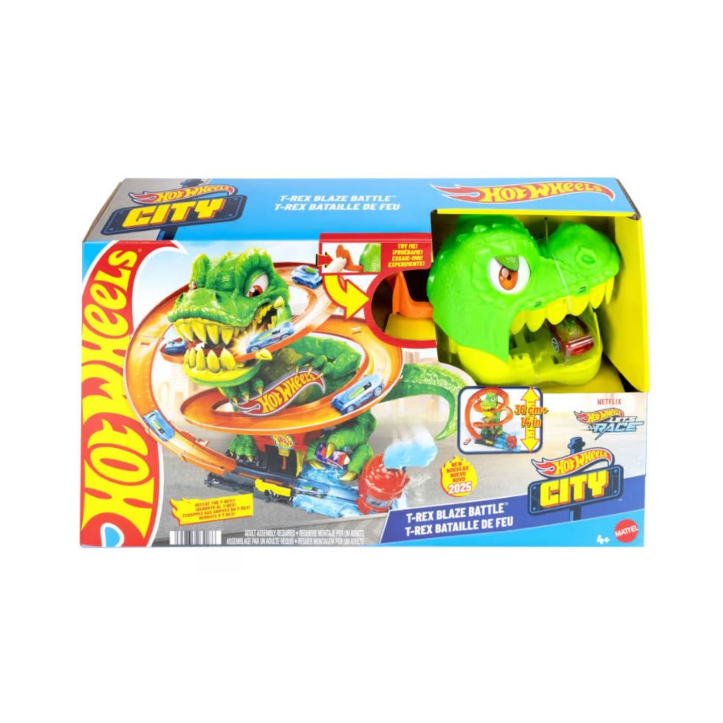 Đồ Chơi Trạm Cứu Hỏa Khủng Long T-rex Hủy Diệt HOT WHEELS JBM73