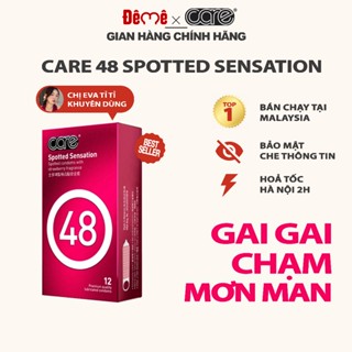 Bao Cao Su Có Gai CARE 48, Siêu Mỏng Hương Dâu, Nhiều Gel Bôi Trơn, Nhiều Gai Li Ti Hộp 12 Bcs Size 52mm Đê Mê Store