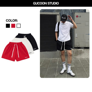 Quần Short Nam GUCOON Vải Dù Nhăn 2 Lớp Cạp Chun Mềm Mại Ống Rộng Vận Động Thoải Mái Bigsize Đen Đỏ