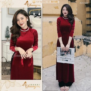  Áo dài Nhung truyền thống Chaang may sẵn ADC522 áo dài cổ V vuông phong cách cổ điển đự tiệc cưới Lễ Tết đẹp sang 