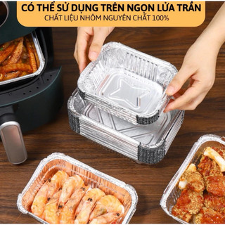 10 Khuôn Bạc Nướng Hình Chữ Nhật Khay Giấy Bạc Đựng Thực Phẩm Lót Nồi Chiên Tiện Lợi A2243