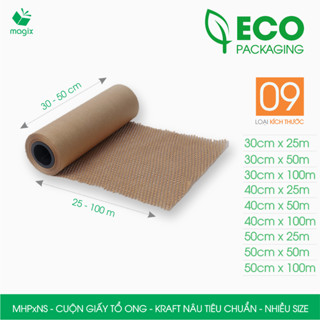 MHPxNS - Cuộn giấy tổ ong chống sốc - Nhiều size - Kraft nâu Tiêu Chuẩn - Giấy gói hàng, gói quà