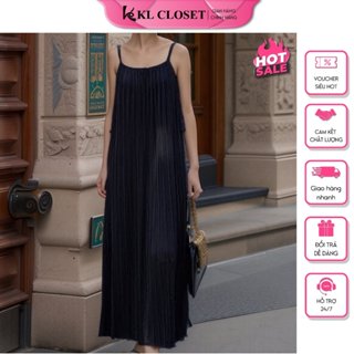 Váy Hai Dây Xếp Ly Cao Cấp KL Closet Dáng Xuông Rộng Basic Mùa Hè Đi Biển, Đi Chơi