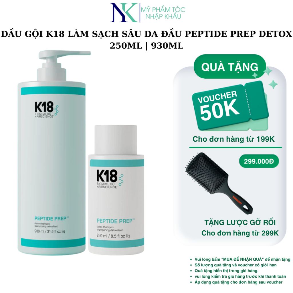 Dầu gội K18 làm sạch sâu da đầu Peptide Prep Detox 250ml và 930ml