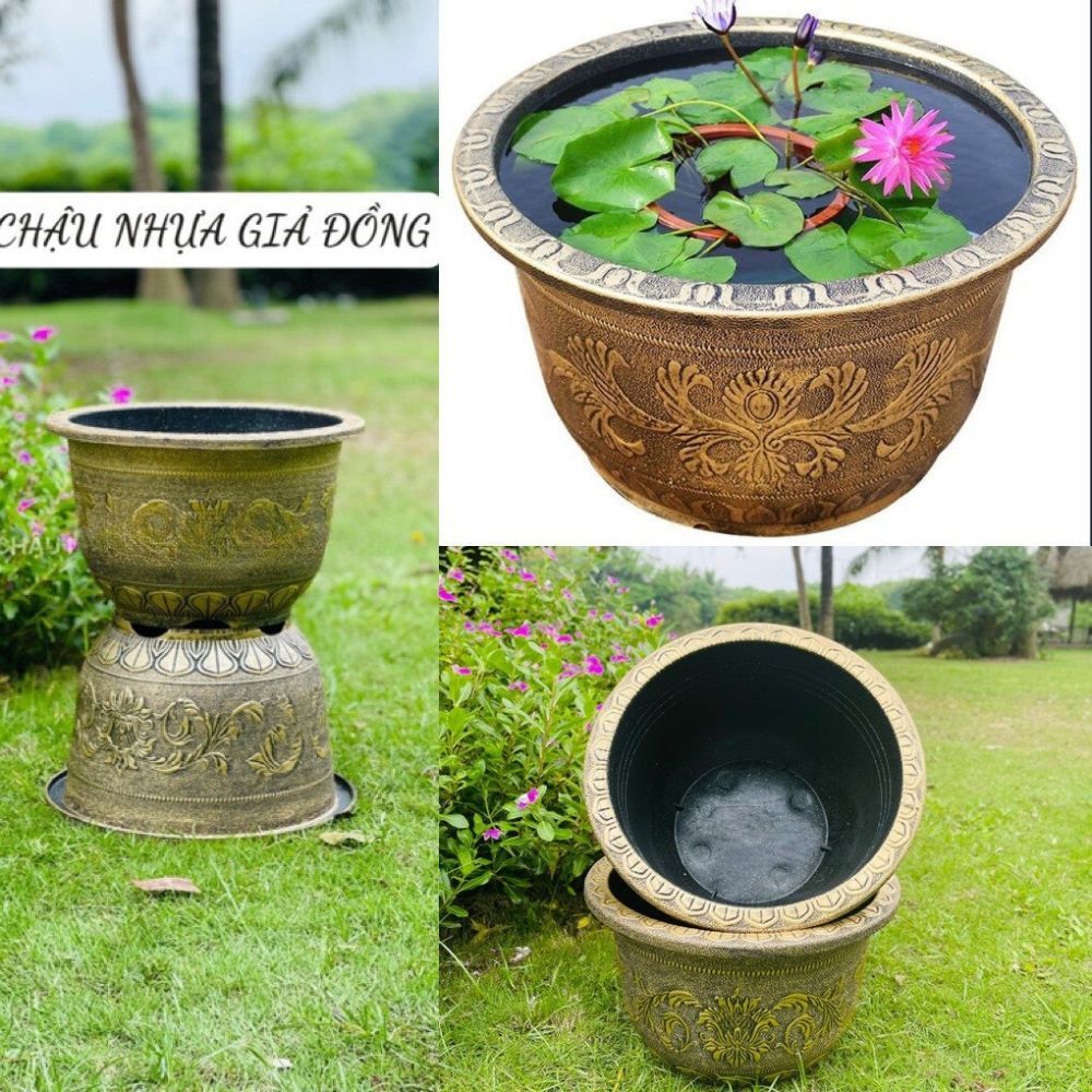 Chậu nhựa giả đồng,chậu nhựa sai lớn,trồng sen,súng,chậu cỡ lớn,chậu bền đẹp,va đập thoải mái