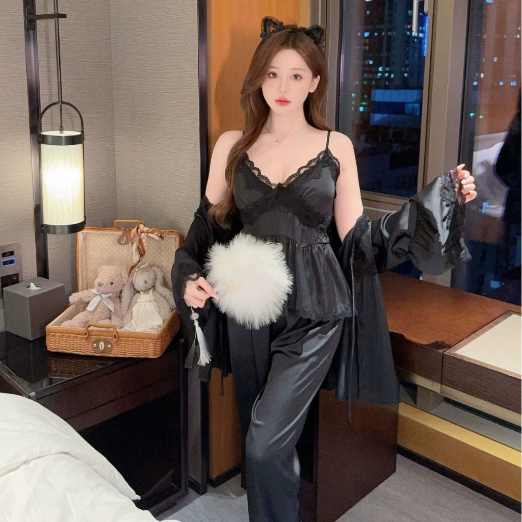 Bộ Lụa Mặc Nhà Bộ Pijama Nữ Dài Tay Chất Lụa Cao Cấp Mát Mềm Mịn ELSA PIJAMA