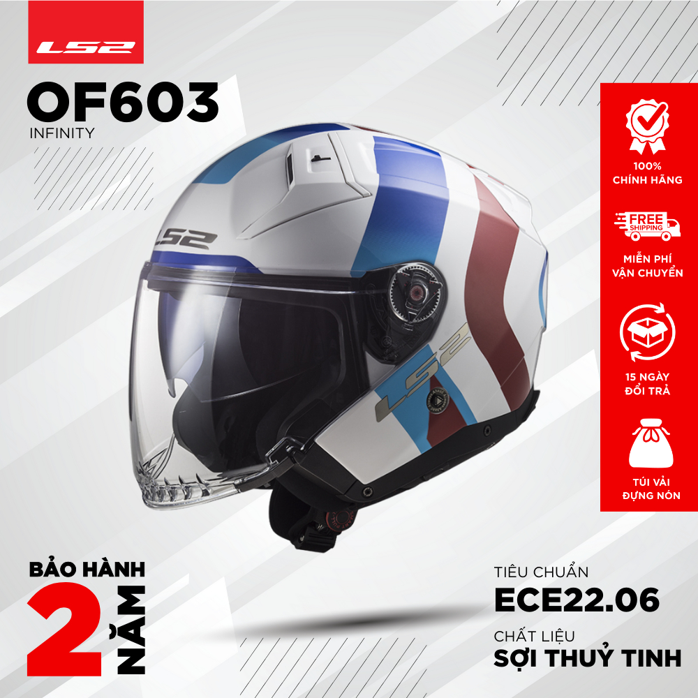 Mũ Bảo Hiểm 3/4 LS2 OF603 Infinity II Sợi Thuỷ Tinh Hai Kính Chuẩn ECE22.06 Đi Mô Tô [Chính Hãng]