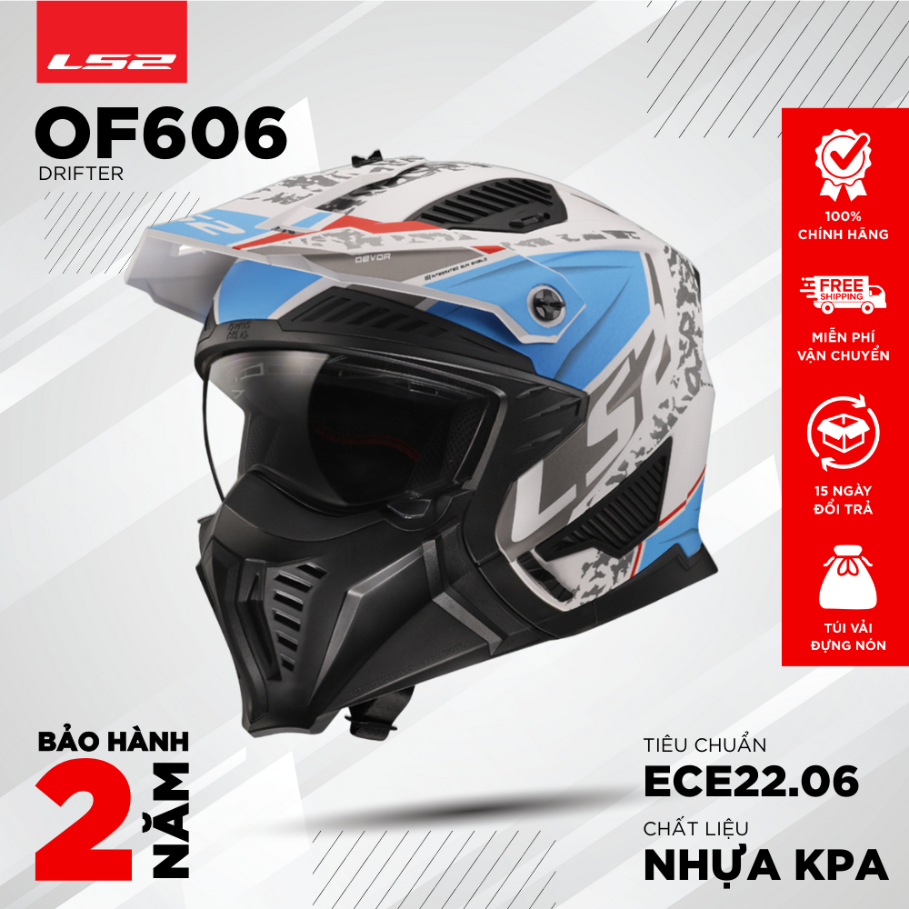 Mũ Bảo Hiểm Đa Năng LS2 OF606 Drifter Tháo Hàm Chuẩn ECE 22.06 Đi Xe Máy Mô Tô PKL [Chính Hãng]