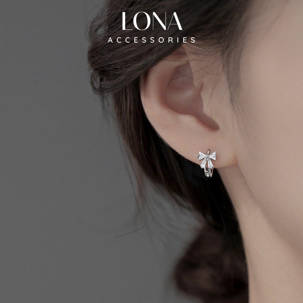 Khuyên Tai Nữ Bạc Bâm Hình Nơ Đính Đá Bấm, Khuyên Tai Basic -Tặng Kèm Hộp Đựng -K008- LACCESSORIES