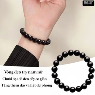 (Tặng kèm dây và hạt dự phòng) Vòng tay chuỗi hạt đá đen 8mm, 10mm cho nam và nữ