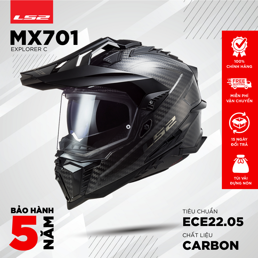 Mũ Dual Sport Nguyên Đầu MX701 Carbon chính hãng